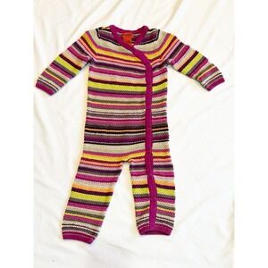 Missoni Fucshia Orange Metallic Stripe Target Snap Knit UnionSuit 6-12M Rare